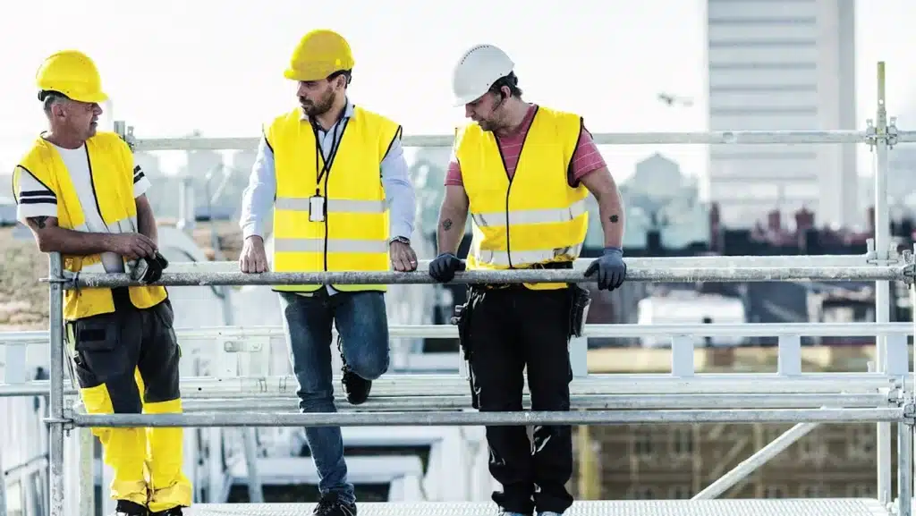 discussion entre collègues du secteur de la construction